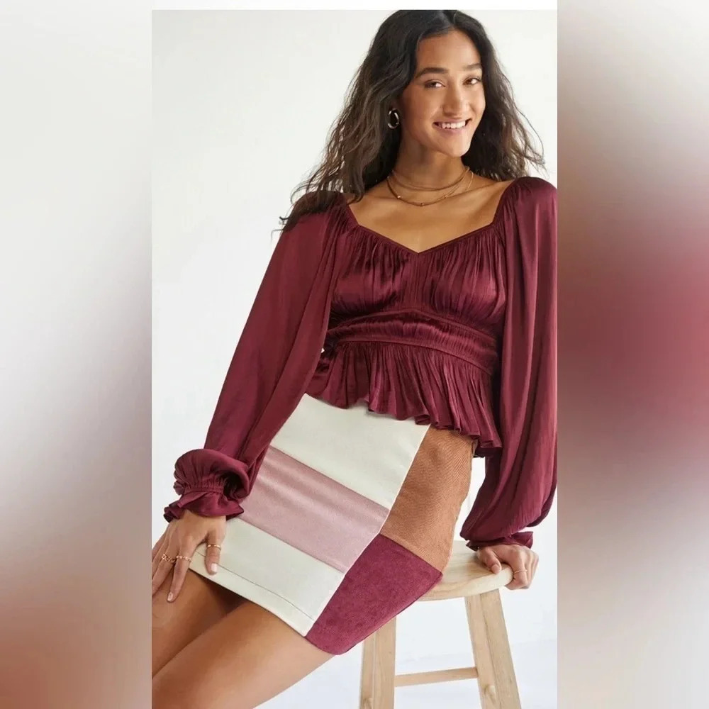 Francesca's Gina Mini Skirt Small Colorblock Corduroy NWT